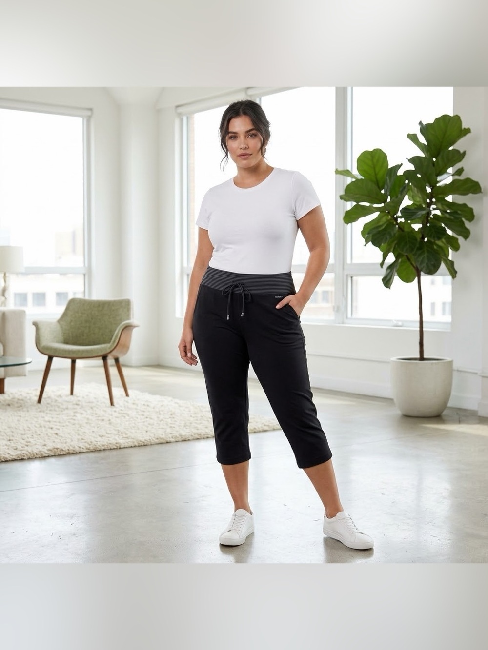 Danskin Now Women's Plus Black Foldover Capri Yoga Crop Leggings Size XXL